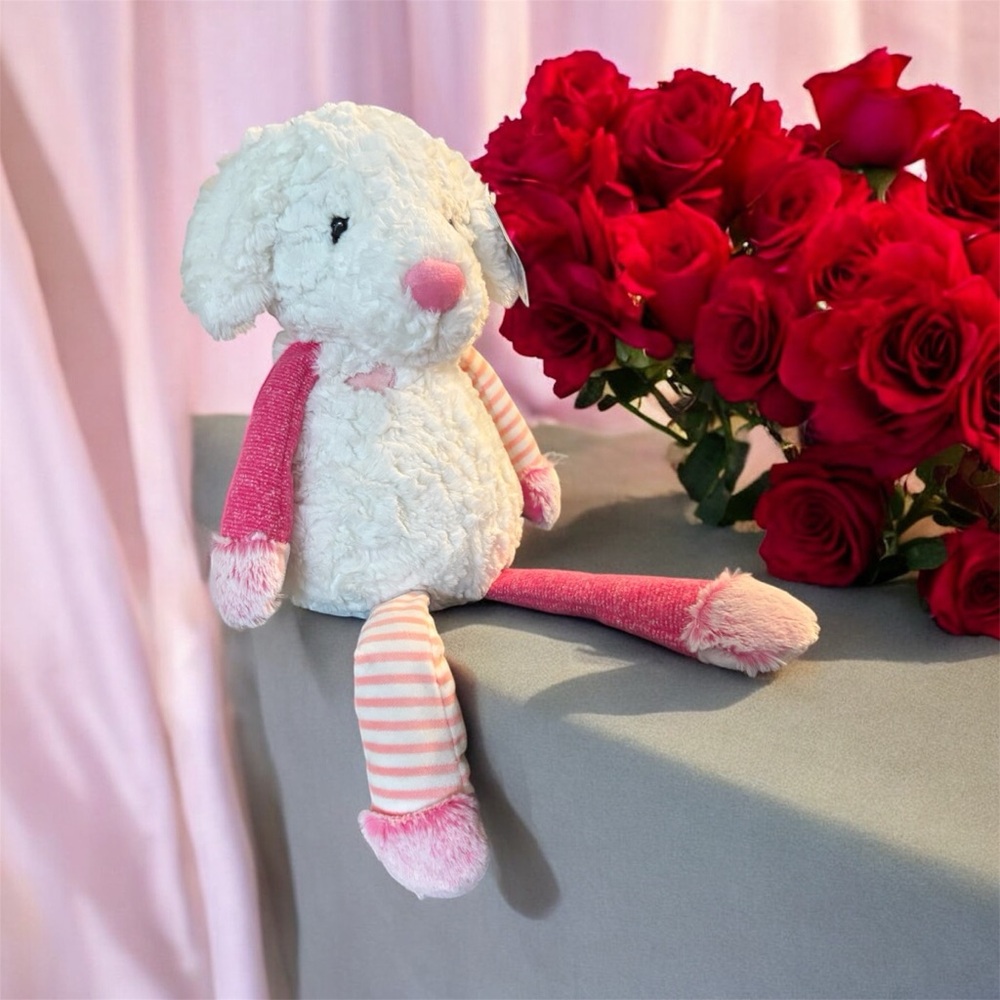 Aurora World Purely Luxe Dog 18" Plush White Pink Stripes Lovey Soft‎ Toy